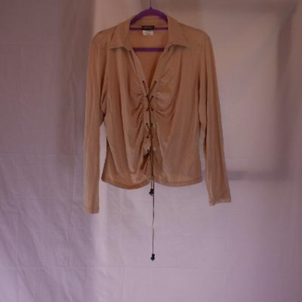 Zara Tan Lace-Up Blouse